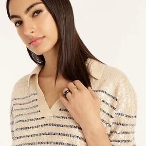 J. Crew Collection Sequin Stripe V-Neck Collared Polo Sweater